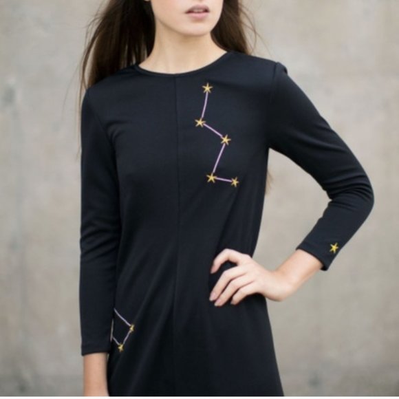NEW Samantha Pleet Black Long Sleeve Star Constellation Embroidered Maxi Dress - Picture 7 of 10